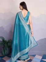 Deep Sky Gold Infused Twill Net Saree